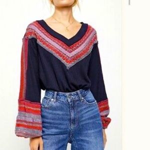 Free People Copenhagen Swit Thermal Knit Trim Top